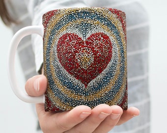 Heart in Aboriginal dot painting style, indigenous art, aboriginal dot paint, invitation card border, mug and tumbler design, love design