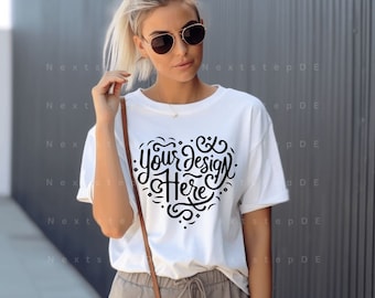 Gildan 64000 tshirt mockup model, White Gildan 64000 mock, Seductive Gildan Mockup Girl, Gildan Tee Mockup, print on demand