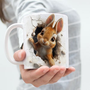 3D Cracked wall easter Bunny clipart, easter postcard sublimation, High Quality PNG, bunny Sublimation, 3D sticker, 3D Mug Template design