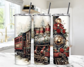 Christmas Express Train Tumbler Sublimation, Vintage Christmas Train Tumbler Wrap Sublimation, 20oz Skinny Tumbler Sublimation