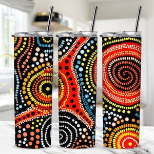 Australian Style Aboriginal Art Tumbler Design, Australian Sublimation PNG, Aboriginal Tumbler Wrap Sublimation Design, Aboriginal PNG