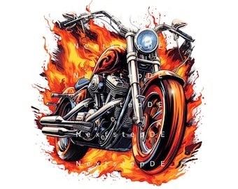 harley style motorcycle png,biker tshirt sublimation,chopper bike artwork,motorbike flames design,print on demand png,biker gift for him her