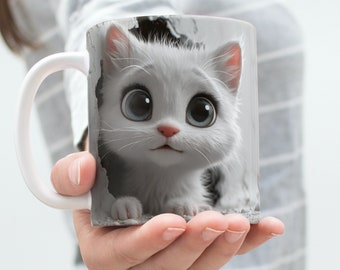 3D Kitty peeking out cracked wall hole, kitty postcard sublimation, Print on Demand, Sweet Tumbler Sublimation, baby cat png sublimation