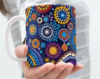 Australian Aboriginal Dot Painting png, Abstract Aboriginal png, Australian Style Mugs Sublimation, Aboriginal Tumbler Png, Pillow png