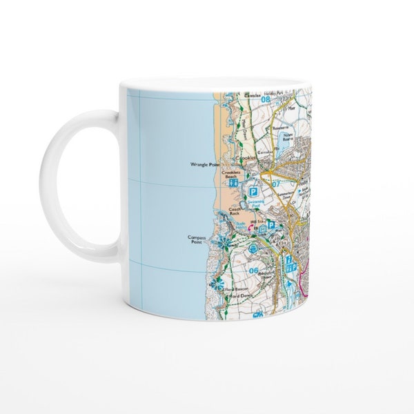 Cornwall Map Mug - Bude to Land's End Ordnance Survey - 11oz Ceramic Coffee Cup - Cornish Towns - Unique Cornish Gift from OS Map