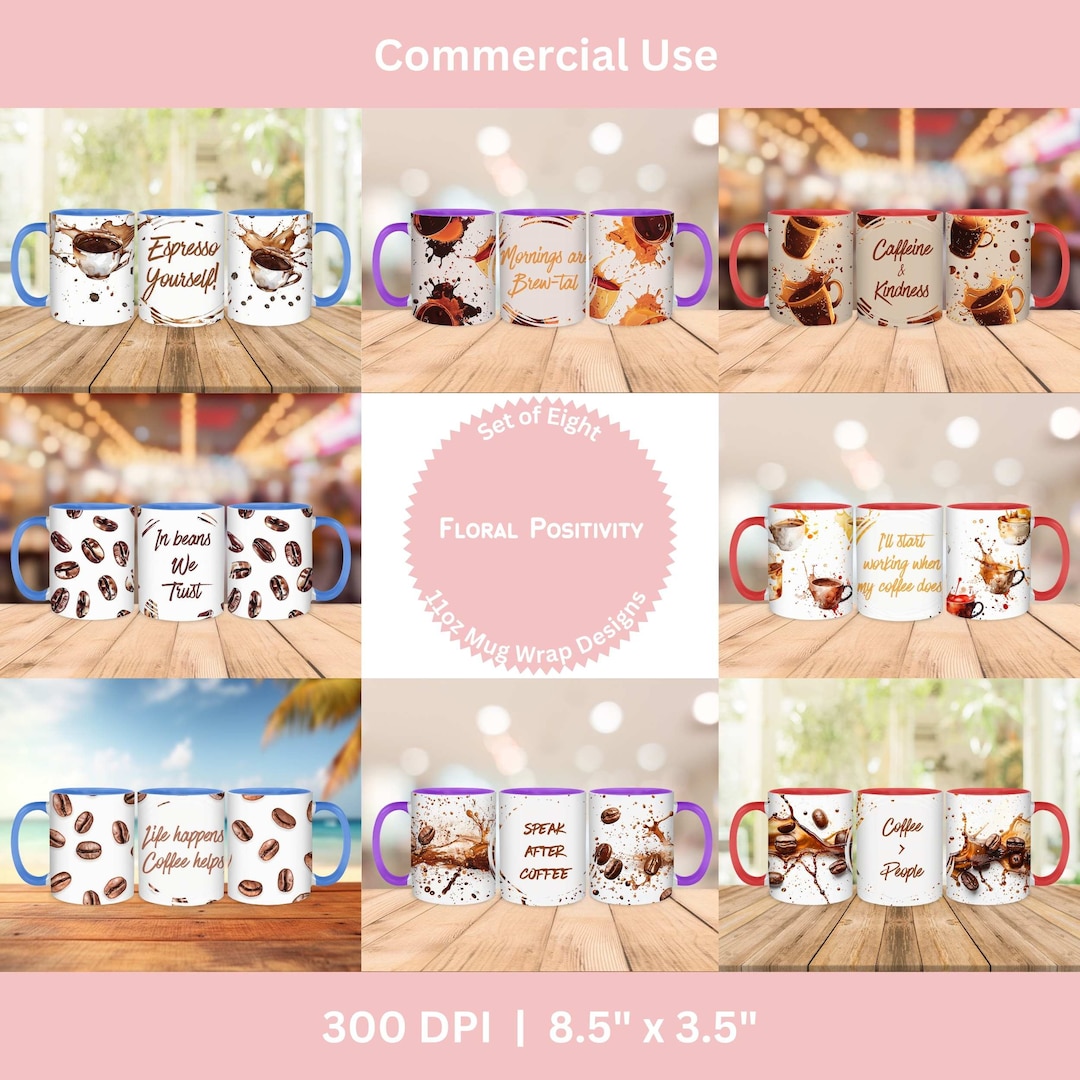 Coffee Cup Beans Mug Full Wrap Design PNG, Coffee-craze Slogans Mug ...