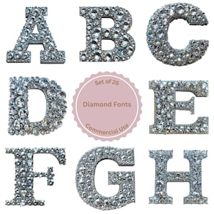 Paquete de imágenes prediseñadas del alfabeto de diamantes, letras del alfabeto de diamantes, gráficos de imágenes prediseñadas de diamantes, para tarjetas, regalos, ropa, descarga digital