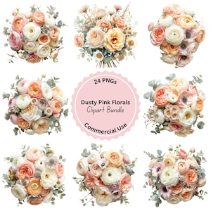 Pacote de clipart de flores de casamento, florais em aquarela, gráficos de clipart de noiva de casamento, para cartões, presentes, vestuário, download digital