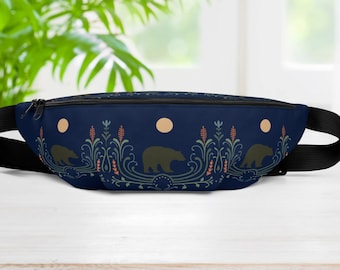 Retro Bear Fanny pack, Hands free waist bag with inside pocket, Folk art crossbody bag in Scandinavian aesthetic