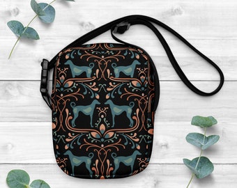 Dog Walking Bag with adjustable Crossbody Strap | Azawath Dog Pattern | Small Crossbody Bag in nordic folk art design