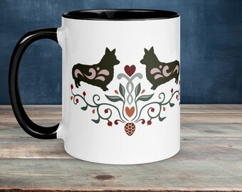 Corgi mug, Gift for dog lovers, Swedish folk art coffee mug, Nordic folklore tea cup
