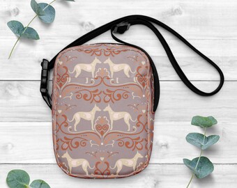 Dog Walking Bag with adjustable Crossbody Strap | Xoloitzcuintle Dog Pattern | Small Crossbody Bag in Xolo dog folk art design