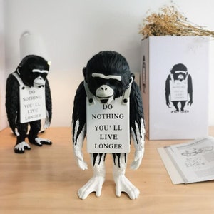 Monkey statue, bansky, Interior decoration, Resin sculpture, Office decor, Modern decoration, Contemporary art, Street art,