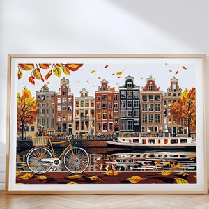 Amsterdam Travel Poster, Amsterdam Netherlands Travel Wall Art, Netherlands Wall Art Print, Birthday Present, Home Decor