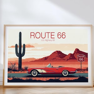 Route 66 Poster, Route 66 United States Wall Art, Main Street of America Travel Print, Birthday Gifts, Wedding Gifts