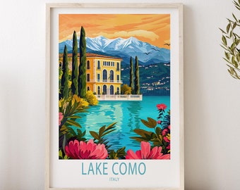 Cartaz de viagem do Lago Como Itália, Arte de parede da Itália, Impressão do Lago Como, Decoração para casa, Presentes de aniversário, Presente de casamento, Cartaz de viagem personalizado