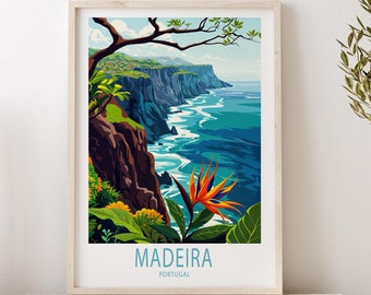 Poster di viaggio Madeira, arte murale Portogallo Africa, stampa Madeira Portogallo, arredamento per la casa, regali di compleanno, poster di viaggio personalizzato