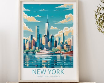 New York Skyline Print, Travel Print, New York Wall Art Travel Poster, Traveler Home Decor, Traveler Gift