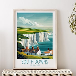 Poster de voyage South Downs en Angleterre, impression de voyage en Angleterre, impression d'art mural parc national des South Downs, cadeaux personnalisés
