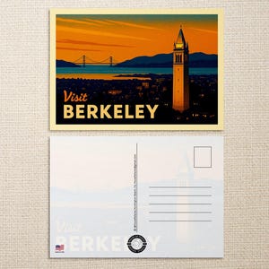 Conjunto de 2 cartões postais de Berkeley, cartões postais de formatura, presentes de formatura, cartões postais, presentes, ilustrações de cartões postais de viagem, conjunto de 2