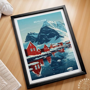 Reykjavik Iceland Travel Wall Art Print, Iceland Travel Poster, Reykjavik Winter Poster, House Warming Gifts, Travel Gifts