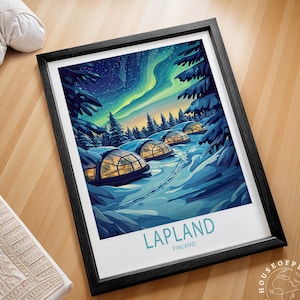 Lapland Finland Travel Print, Finland Travel Poster, Lapland Wall Art Print, Minimalist Cityscape, Housewarming Gifts
