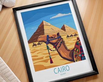 Kairo Ägypten Pyramiden Reiseplakat, Nordafrika Reisedruck, Kairo Ägypten Pyramiden Reisewandkunst, House Warming Geschenke, personalisiertes Geschenk