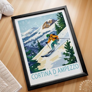 Cortina D&#39;ampezzo Italy Poster, Italy Winter Print, Cortina D&#39;ampezzo Ski Resort Wall Art, Skiing Poster, Winter Holiday Decor