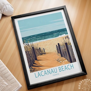 Póster de viaje de la playa de Lacanau, impresión de arte mural de Francia, impresión de viaje de la playa de Lacanau, Francia, regalos de viaje personalizados, decoración del hogar