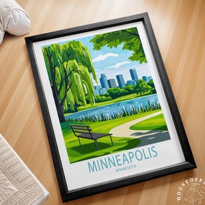 Póster de viaje de Minneapolis, Minnesota, impresión de arte mural de Minneapolis, impresión de viaje de Minnesota, decoración del hogar, regalos de cumpleaños