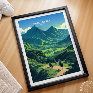 Impressão de viagem do Kualoa Ranch Havaí, impressão de arte de parede do Havaí, pôster de viagem do Kualoa Ranch, pôster de viagem personalizado, paisagem urbana minimalista