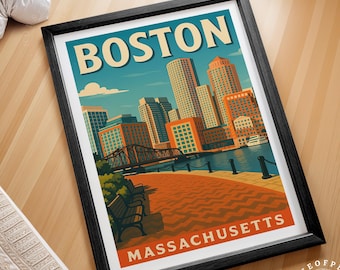 Boston Massachusetts Travel Poster, Massachusetts Wall Art Print, Boston Travel Poster, House Warming Gifts, Wedding Gifts