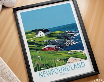 Póster de viaje a Terranova, Canadá, impresión de la isla de Terranova, arte mural de viaje a Canadá, regalos de decoración del hogar, regalos de boda