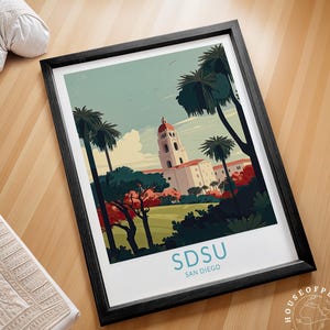 Póster de viaje de la Universidad Estatal de San Diego, San Diego SDSU, Arte mural del campus universitario, Póster de viaje de San Diego, San Diego State