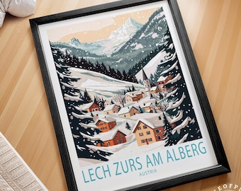 Lech Zurs Am Alberg Ski Resort Poster, Austria Skiing Wall Art, Lech Zurs Am Alberg Ski Print, Skiing Poster, Home Decor