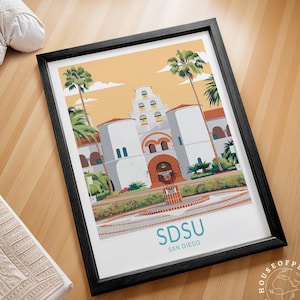 Universidad Estatal de San Diego, Póster escolar de la SDSU de San Diego, Campus universitario, Póster de viaje a San Diego, Regalos de graduación personalizados