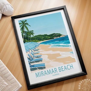 Cartaz de viagem de Miramar Beach, Flórida, impressão de arte de parede de Miramar Beach, impressão de viagem da Flórida, pôster de viagem personalizado, presentes de aniversário