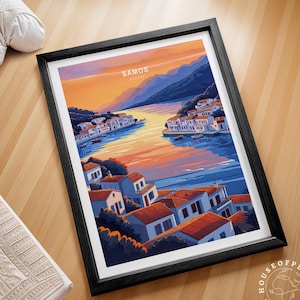Samos Wall Art Print, Greece Travel Poster, Samos Greece Travel Poster, Minimalist Cityscape, Personalised Travel Gifts