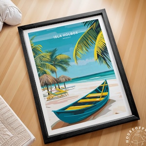 Isla Holbox Mexico Travel Poster, Mexico Travel Print, Isla Holbox Travel Wall Art, Minimalist Cityscape, Home Decor