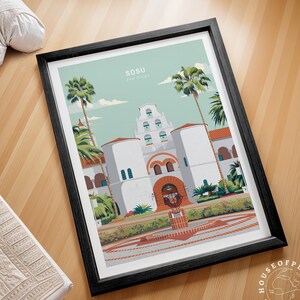 Póster de la Universidad Estatal de San Diego, arte mural del campus universitario, póster de viaje a San Diego, póster de la escuela SDSU de San Diego, regalos personalizados
