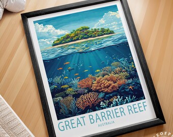 Great Barrier Reef Australia Travel Wall Art, Australia Travel Poster, Great Barrier Reef Travel Print, Personalised Gifts, Birthday Gifts
