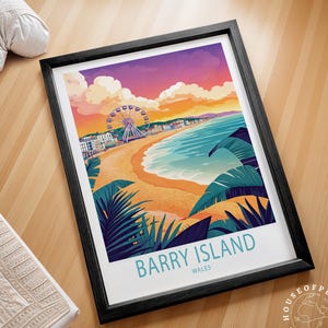 Impresión de arte mural de la isla Barry de Gales, impresión de viaje a Gales, póster de viaje de la isla Barry, regalo de cumpleaños, regalo de boda