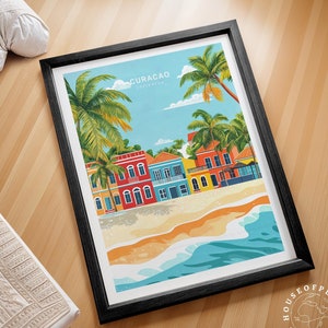 Curacao Wall Art Print, Curacao Caribbean Island Travel Poster, Willemstad Print, House Parapetówka Prezenty, Prezenty Ślubne