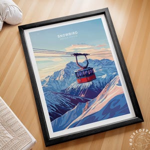 Stampa artistica da parete Snowbird, Stati Uniti, poster invernale Snowbird, stampa sci Utah, poster da viaggio minimalista, regali di compleanno