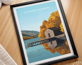 Ullswater Boathouse Lake District Travel Print, Ullswater Boathouse Wall Art Print, Lake District Travel poster, minimalistische reisposter