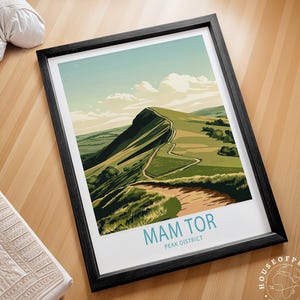 Impression de voyage Mam Tor Peak District, affiche de voyage Peak District, art mural voyage Mam Tor, décoration d'intérieur, cadeaux d'anniversaire