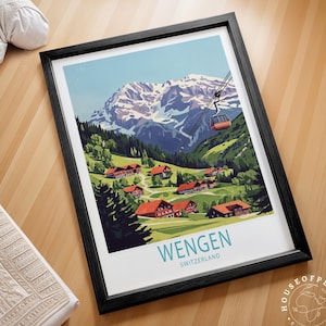 Wengen Switzerland Travel Print, Switzerland Travel Poster, Wengen Travel Wall Art, Housewarming Gifts, Birthday Gifts