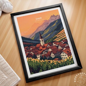 Impresión de viaje de Chur, Suiza, impresión de arte mural de Suiza, póster de viaje de Chur, póster de viaje minimalista, decoración del hogar