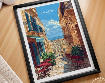 Valletta Malta Travel Poster, Malta Travel Print, Valletta Travel Wall Art, Minimalist Cityscape, Home Decor Gifts