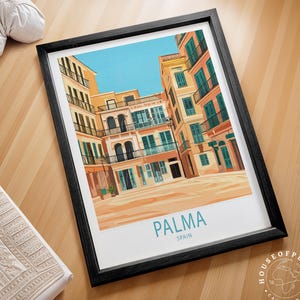 Palma Spanien Reiseplakat, Spanien-Reisewandkunst, Palma-Reisedruck, personalisierte Reisegeschenke, Housewarminggeschenke